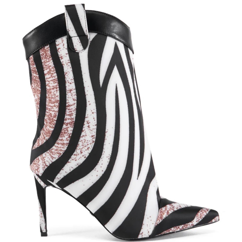 AZALEA WANG Black & White Zebra Cowboy Boots